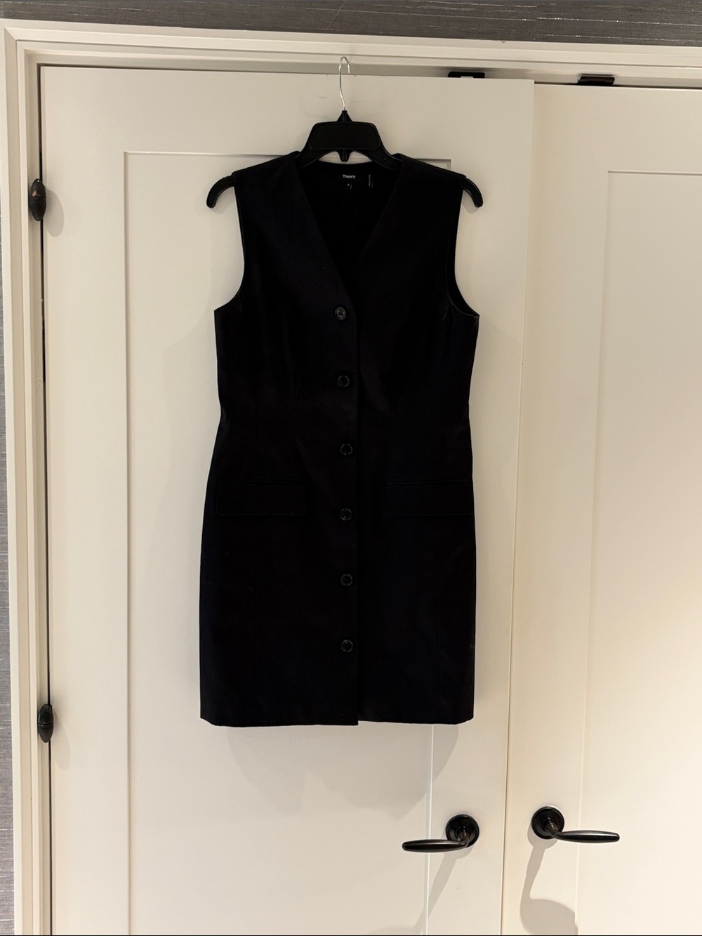 Theory Classic Black Sleeveless Button-Front Dress